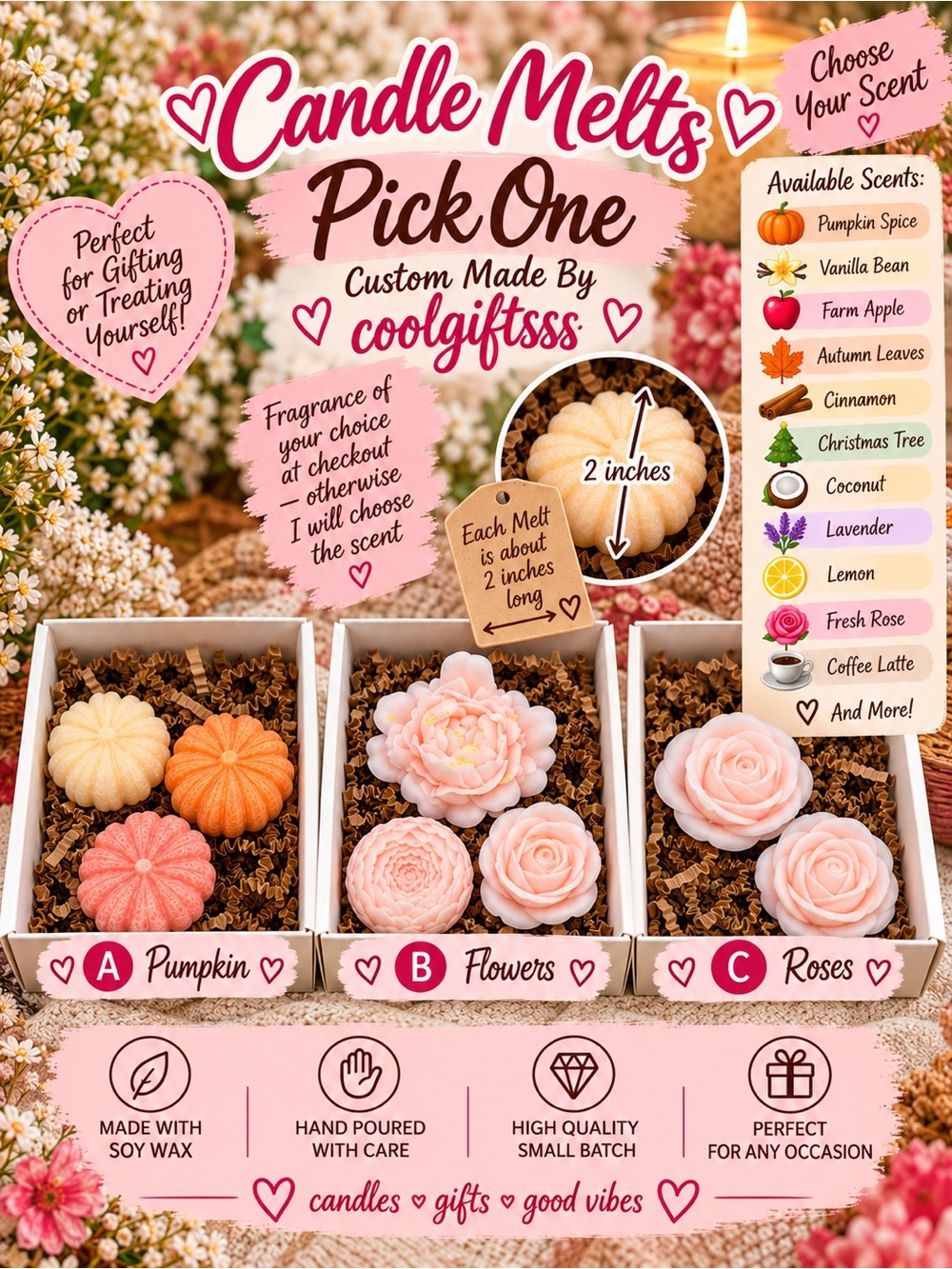 Beautiful Handmade Soy Wax Melts | Pick One Scented Gift Box | Made to Order